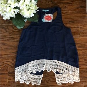 She + Sky Navy Crochet Hem Tank